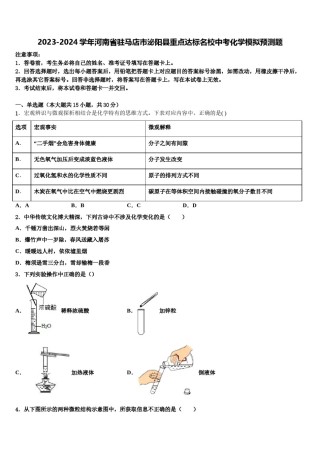 2023-2024学年河南省驻马店市泌阳县重点达标名校中考化学模拟预测题含解析.doc