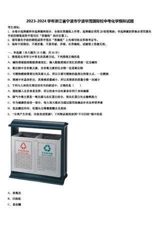 2023-2024学年浙江省宁波市宁波华茂国际校中考化学模拟试题含解析.doc