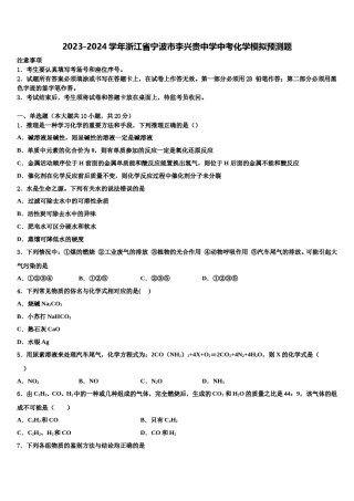 2023-2024学年浙江省宁波市李兴贵中学中考化学模拟预测题含解析.doc