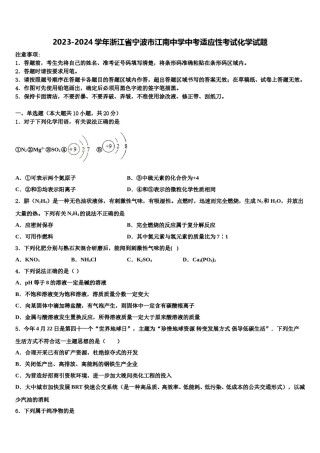 2023-2024学年浙江省宁波市江南中学中考适应性考试化学试题含解析.doc