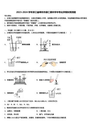 2023-2024学年浙江省嵊州市崇仁镇中学中考化学模拟预测题含解析.doc