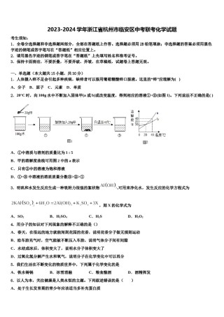 2023-2024学年浙江省杭州市临安区中考联考化学试题含解析.doc
