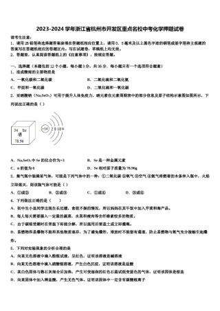 2023-2024学年浙江省杭州市开发区重点名校中考化学押题试卷含解析.doc