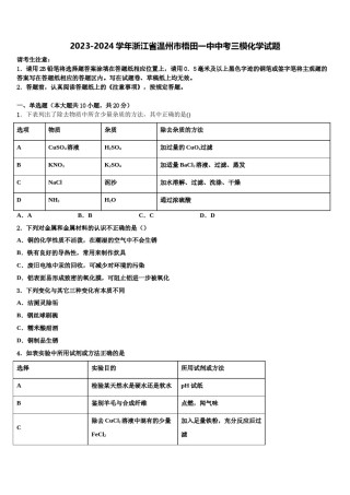 2023-2024学年浙江省温州市梧田一中中考三模化学试题含解析.doc