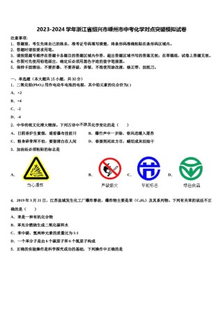 2023-2024学年浙江省绍兴市嵊州市中考化学对点突破模拟试卷含解析.doc