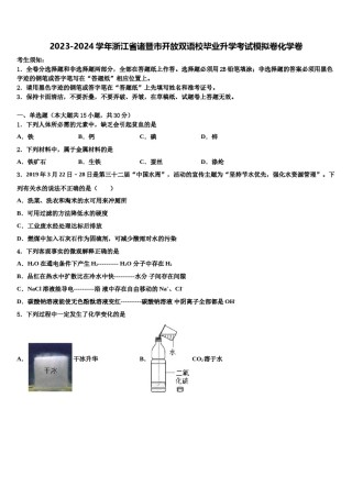 2023-2024学年浙江省诸暨市开放双语校毕业升学考试模拟卷化学卷含解析.doc