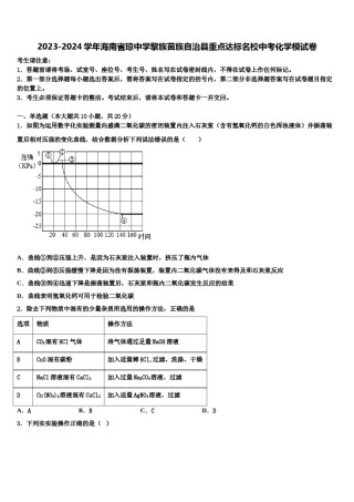 2023-2024学年海南省琼中学黎族苗族自治县重点达标名校中考化学模试卷含解析.doc