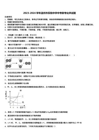 2023-2024学年温州市实验中学中考联考化学试题含解析.doc