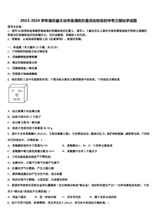 2023-2024学年湖北省大冶市金湖街办重点达标名校中考三模化学试题含解析.doc
