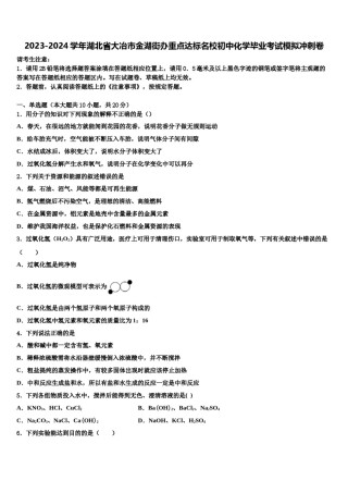 2023-2024学年湖北省大冶市金湖街办重点达标名校初中化学毕业考试模拟冲刺卷含解析.doc