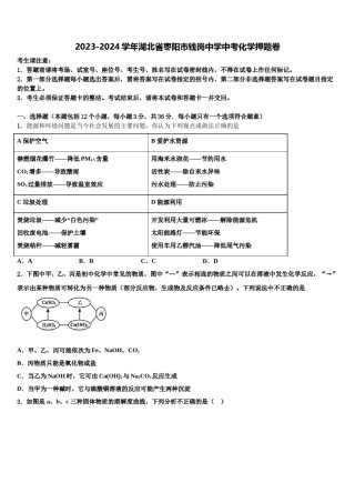 2023-2024学年湖北省枣阳市钱岗中学中考化学押题卷含解析.doc