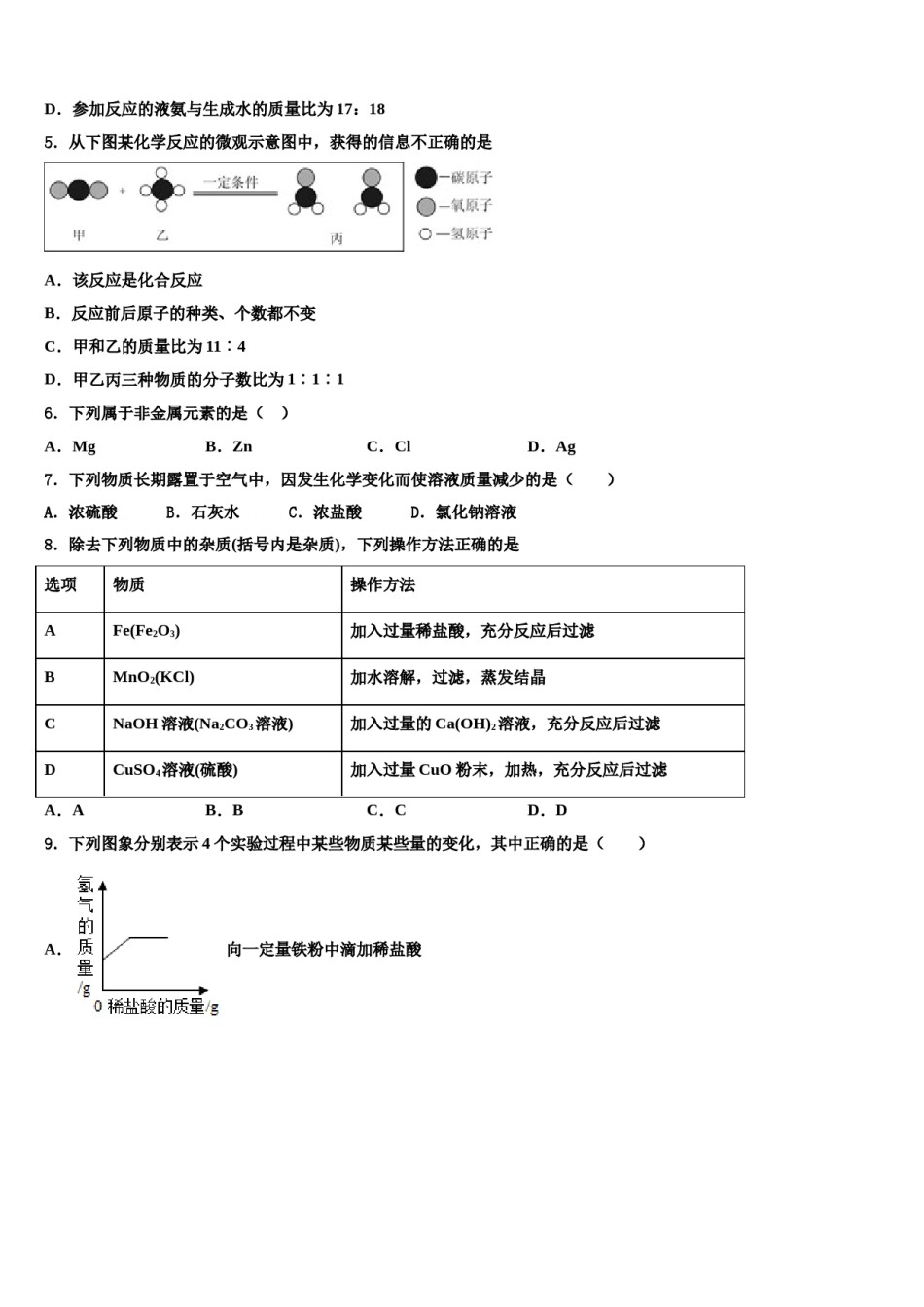 2023-2024学年湖北省武汉蔡甸区五校联考中考化学考试模拟冲刺卷含解析.doc_第2页