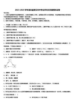 2023-2024学年湖北省黄石市中考化学对点突破模拟试卷含解析.doc