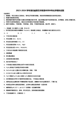 2023-2024学年湖北省黄石市陶港中学中考化学模拟试题含解析.doc