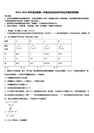 2023-2024学年湖北阳新一中重点达标名校中考化学模拟预测题含解析.doc