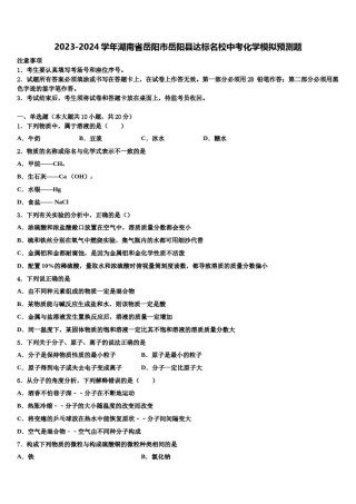 2023-2024学年湖南省岳阳市岳阳县达标名校中考化学模拟预测题含解析.doc