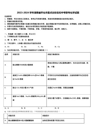 2023-2024学年湖南省怀化市重点达标名校中考联考化学试题含解析.doc