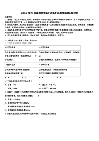 2023-2024学年湖南省衡阳市衡阳县中考化学五模试卷含解析.doc