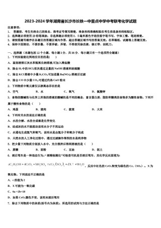 2023-2024学年湖南省长沙市长铁一中重点中学中考联考化学试题含解析.doc
