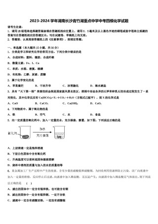 2023-2024学年湖南长沙青竹湖重点中学中考四模化学试题含解析.doc