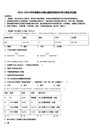 2023-2024学年湖南长沙麓山国际实验校中考三模化学试题含解析.doc