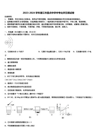 2023-2024学年潜江市重点中学中考化学五模试卷含解析.doc