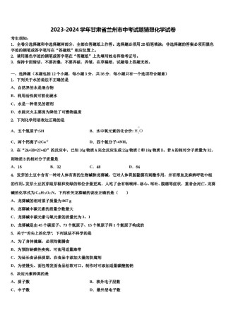 2023-2024学年甘肃省兰州市中考试题猜想化学试卷含解析.doc