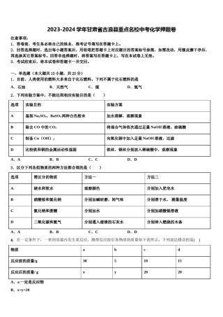 2023-2024学年甘肃省古浪县重点名校中考化学押题卷含解析.doc
