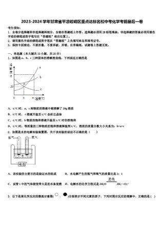 2023-2024学年甘肃省平凉崆峒区重点达标名校中考化学考前最后一卷含解析.doc