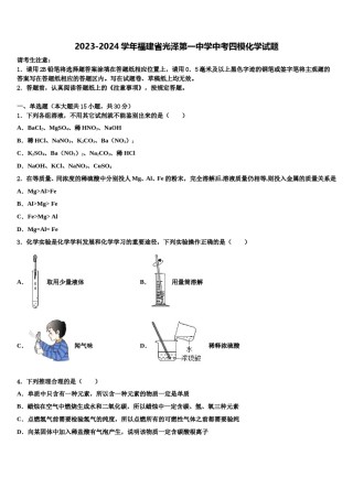 2023-2024学年福建省光泽第一中学中考四模化学试题含解析.doc
