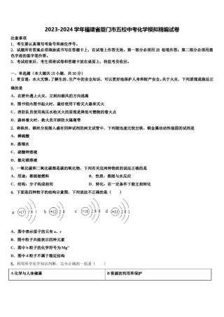 2023-2024学年福建省厦门市五校中考化学模拟精编试卷含解析.doc
