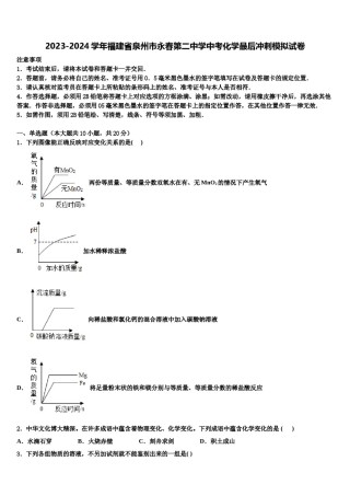 2023-2024学年福建省泉州市永春第二中学中考化学最后冲刺模拟试卷含解析.doc