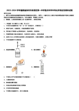 2023-2024学年福建省泉州市泉港区第一中学重点中学中考化学适应性模拟试题含解析.doc