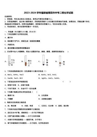 2023-2024学年福建省莆田市中考二模化学试题含解析.doc