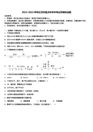 2023-2024学年红河市重点中学中考化学模拟试题含解析.doc