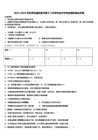 2023-2024学年贵州省凯里市第十二中学毕业升学考试模拟卷化学卷含解析.doc