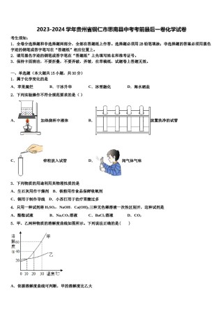 2023-2024学年贵州省铜仁市思南县中考考前最后一卷化学试卷含解析.doc