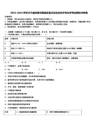 2023-2024学年辽宁省抚顺市顺城区重点达标名校中考化学考试模拟冲刺卷含解析.doc