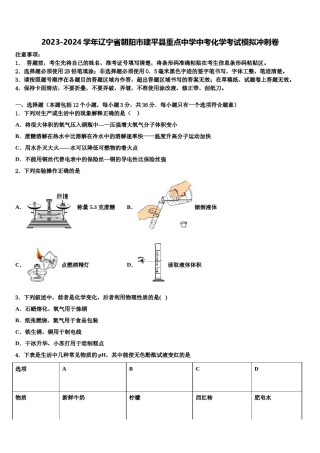 2023-2024学年辽宁省朝阳市建平县重点中学中考化学考试模拟冲刺卷含解析.doc