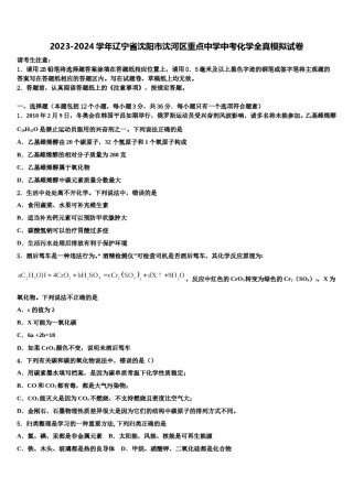 2023-2024学年辽宁省沈阳市沈河区重点中学中考化学全真模拟试卷含解析.doc