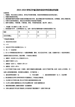 2023-2024学年辽宁省辽阳市名校中考五模化学试题含解析.doc