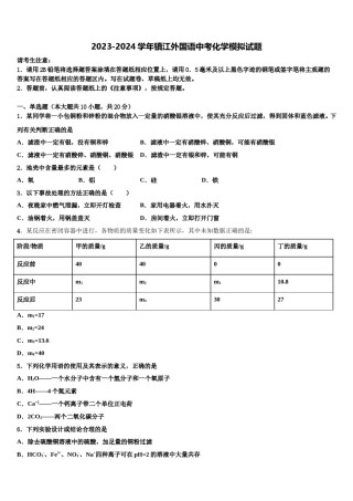 2023-2024学年镇江外国语中考化学模拟试题含解析.doc