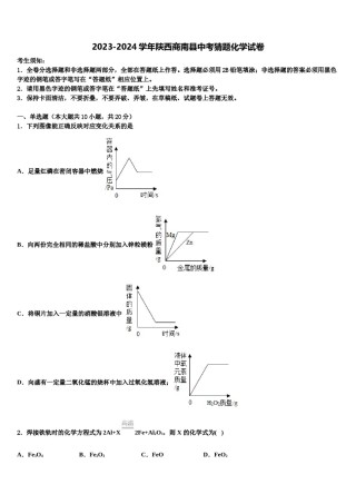 2023-2024学年陕西商南县中考猜题化学试卷含解析.doc