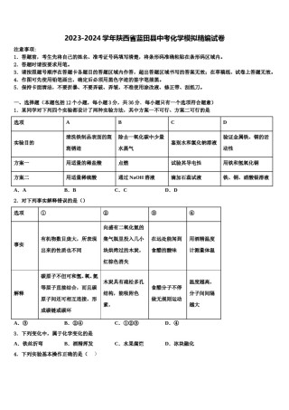 2023-2024学年陕西省蓝田县中考化学模拟精编试卷含解析.doc