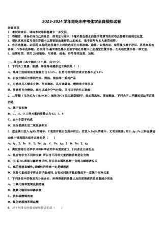 2023-2024学年青岛市中考化学全真模拟试卷含解析.doc