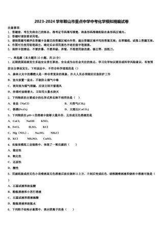 2023-2024学年鞍山市重点中学中考化学模拟精编试卷含解析.doc