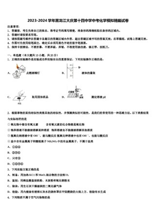 2023-2024学年黑龙江大庆第十四中学中考化学模拟精编试卷含解析.doc