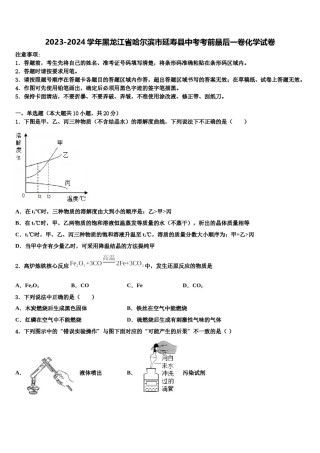 2023-2024学年黑龙江省哈尔滨市延寿县中考考前最后一卷化学试卷含解析.doc