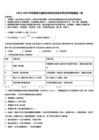 2023-2024学年黑龙江省哈尔滨市松北区中考化学考前最后一卷含解析.doc