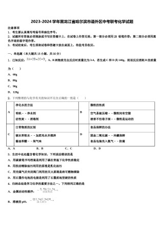 2023-2024学年黑龙江省哈尔滨市道外区中考联考化学试题含解析.doc